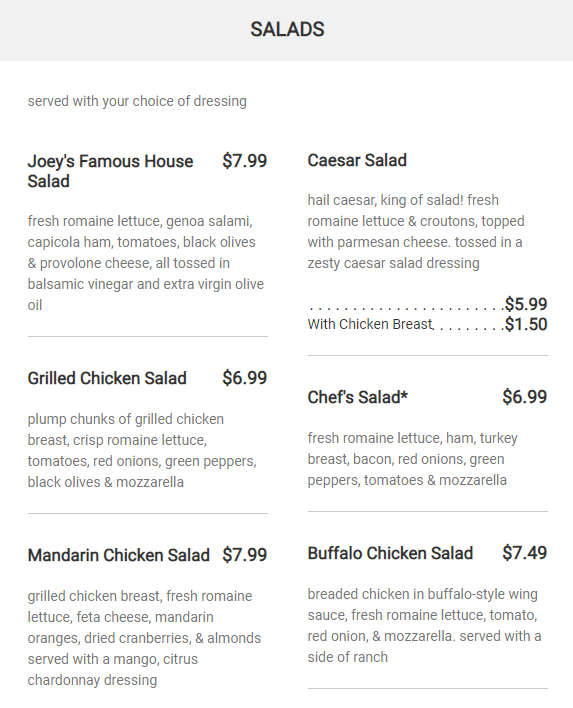 Menu - SALADS