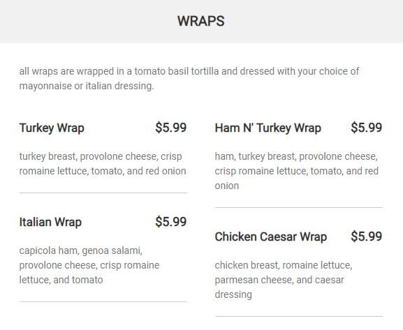 Menu - WRAPS